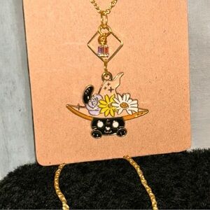 Witchy Flower Cat Necklace w/ Hanging Cube Swarovski Handmade